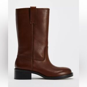 Zara Wide Shaft Brown Leather Women's Boots 6.5